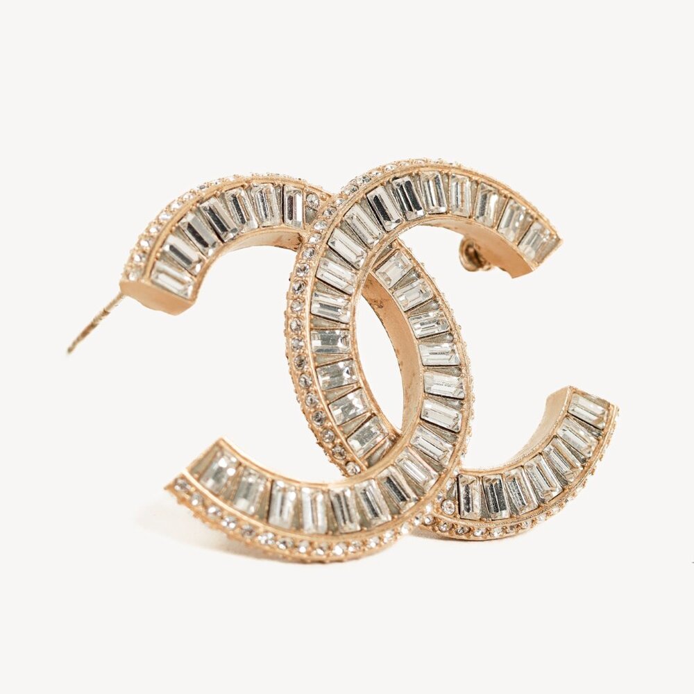 Chanel Baguette Cut Rhinestone CC Logo Brooch